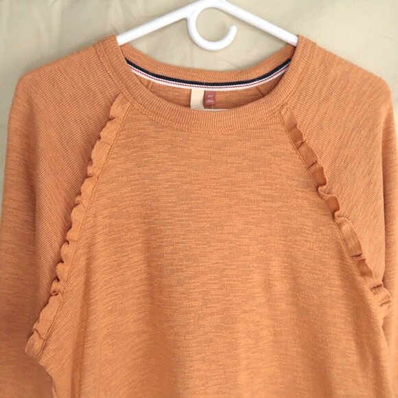 NWT Anthropologie Pilcro Diana Ruffled Raglan Long Sleeve Pullover Orange Sz XXS - Picture 2 of 14